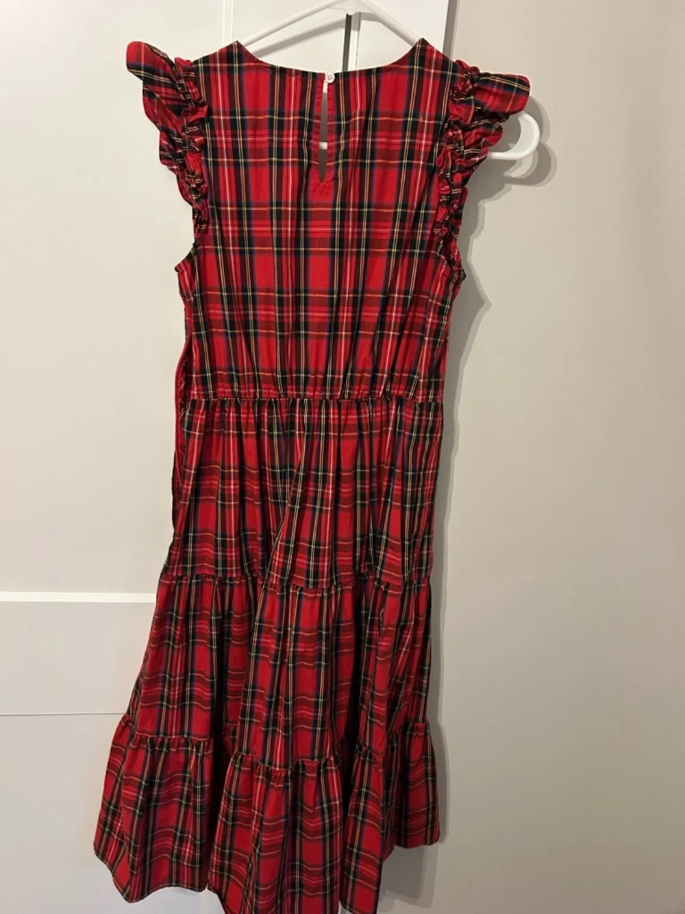 J. Crew Red Plaid Ruffle-Sleeve Tiered Midi Dress - Picture 7 of 11